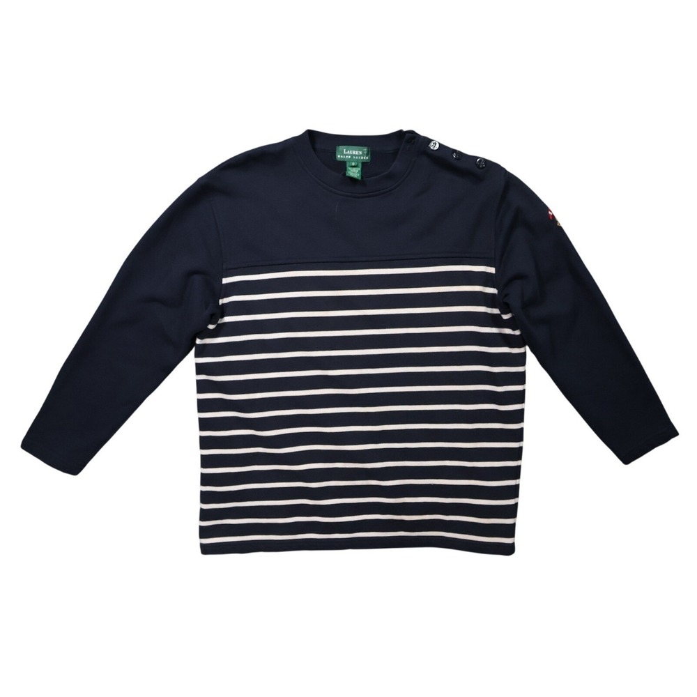 Lauren Ralph Lauren Sweatshirt Women Small Navy Blue Excellent Vintage Striped